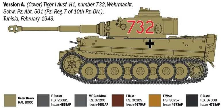 Italeri Tiger I Ausf.E ankstyvasis tankas 1/35 surenkamas modelis