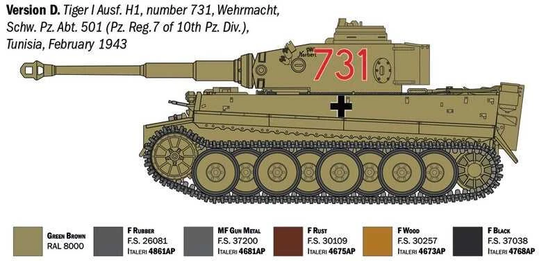 Italeri Tiger I Ausf.E ankstyvasis tankas 1/35 surenkamas modelis