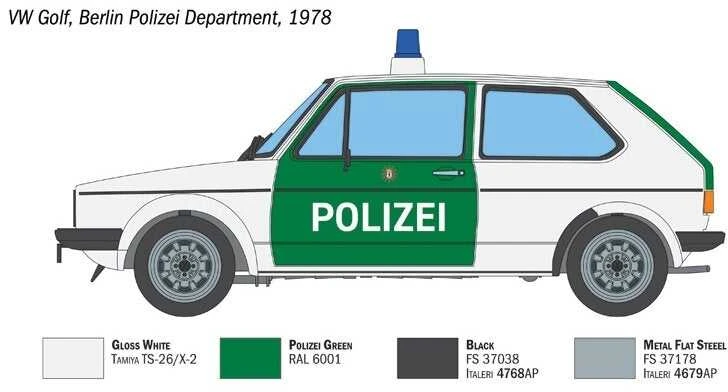 Italeri VW Golf Polizei 1/24 plastikinis policijos auto modelis