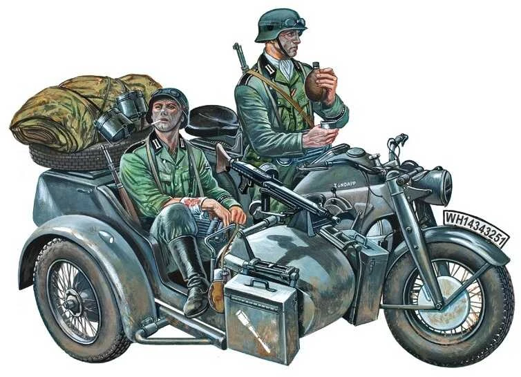 Italeri Zundapp KS750 su priekaba 1/35 plastikinis surenkamas modelis