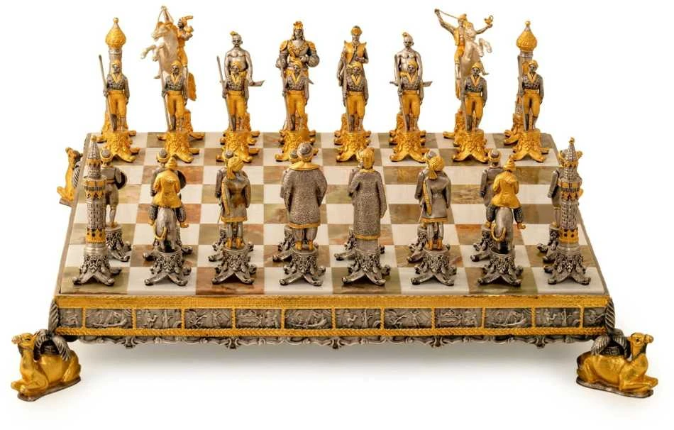 Italfama ALADINAS: meniški ypatingos prabangos šachmatai padengti 24k auksu