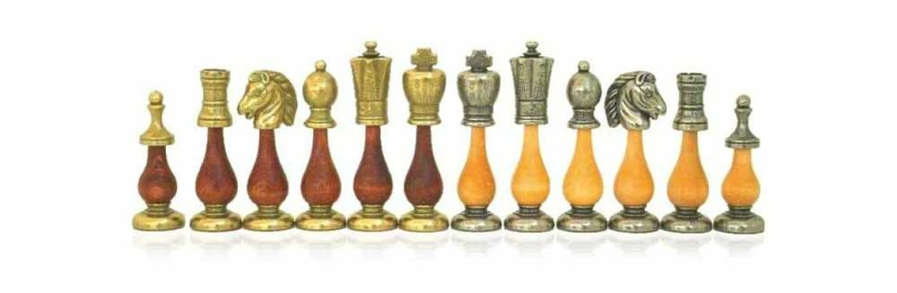 Italfama Arabiško stiliaus metaliniai/mediniai šachmatai su dirbtinės odos žaidimo lenta
