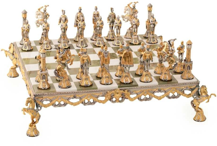 Italfama FLORENTIETIŠKAS RENESANSAS II: ypač prabangūs šachmatai iš Bronzos dengti tikru 24K auksu