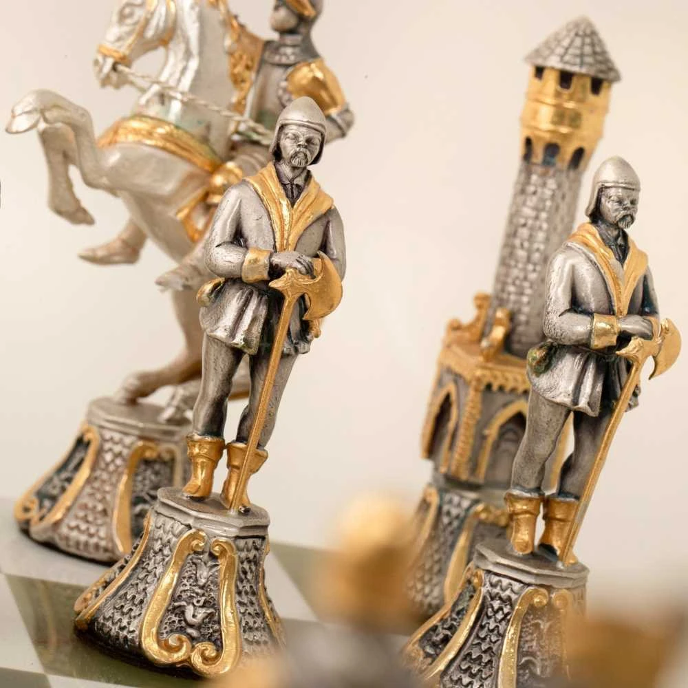Italfama FLORENTIETIŠKAS RENESANSAS II: ypač prabangūs šachmatai iš Bronzos dengti tikru 24K auksu