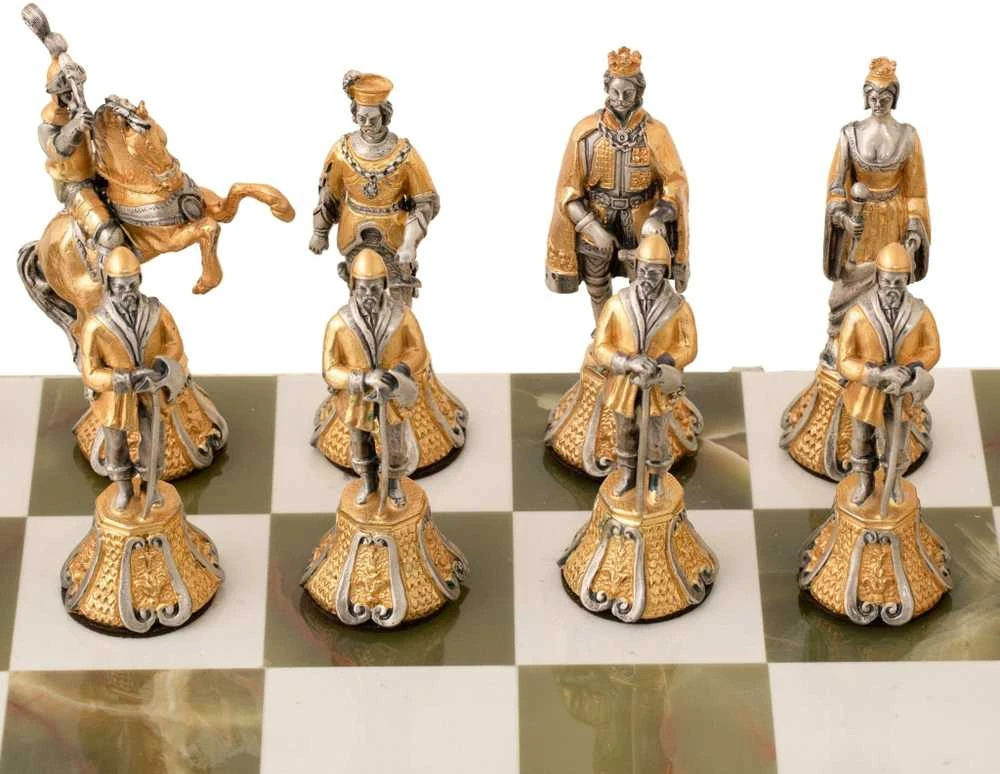 Italfama FLORENTIETIŠKAS RENESANSAS II: ypač prabangūs šachmatai iš Bronzos dengti tikru 24K auksu