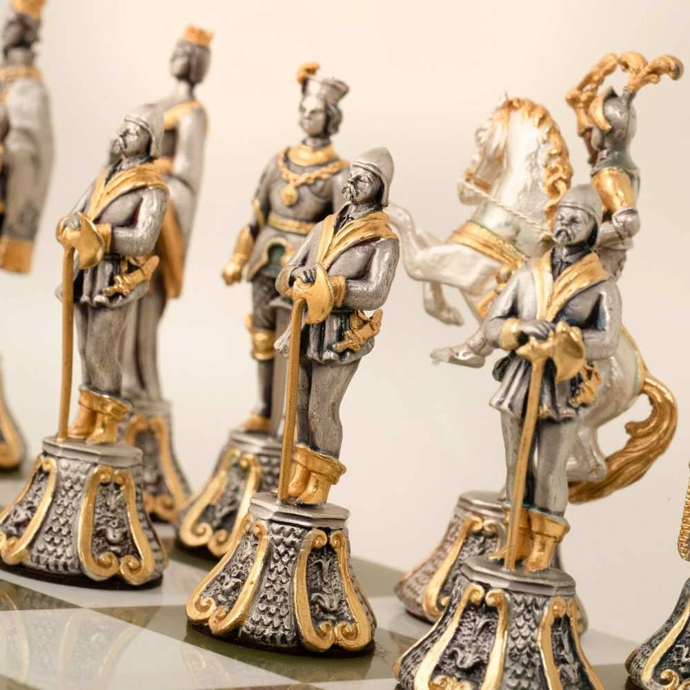 Italfama FLORENTIETIŠKAS RENESANSAS II: ypač prabangūs šachmatai iš Bronzos dengti tikru 24K auksu
