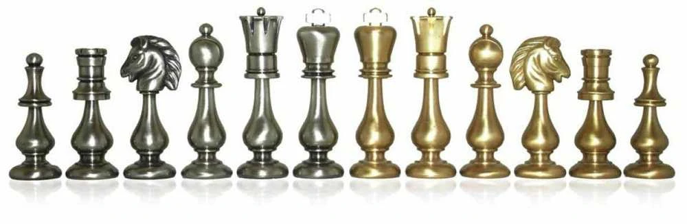 Italfama Įspūdingi žalvariniai šachmatai su TIKROS ODOS žaidimo lenta