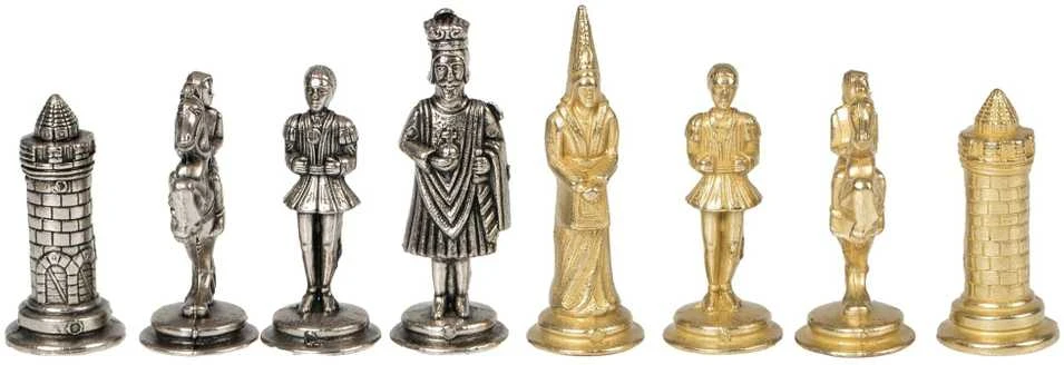 Italfama Metaliniai šachmatai CAMELOT su žemėlapio motyvų žaidimo lenta