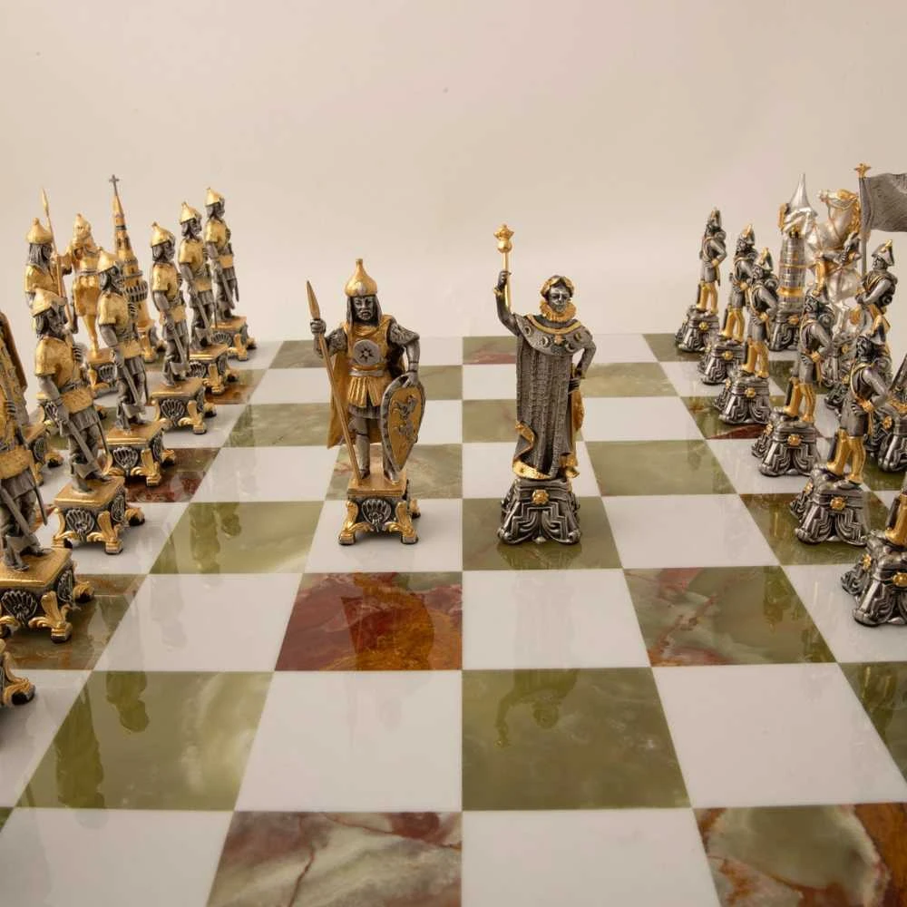 Italfama NAPOLEONAS BONAPARTAS II: Ypač prabangūs šachmatai iš Bronzos dengti tikru 24K auksu