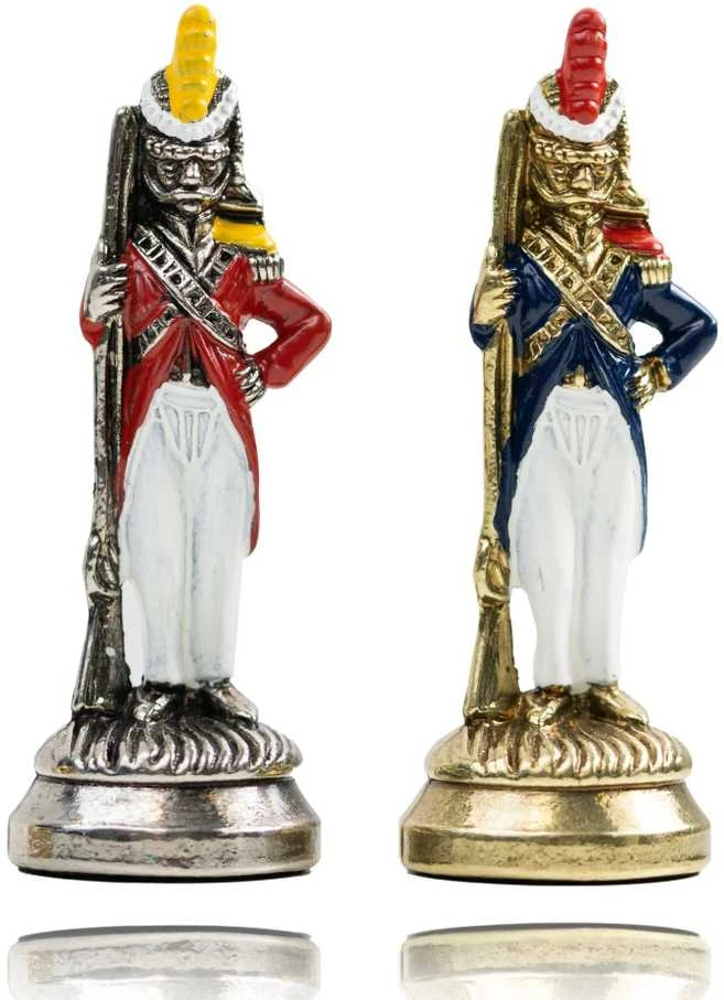Italfama NAPOLEONAS: metaliniai šachmatai su odos pakaitalo šachmatų lenta ir dėtuve + šaškės ir nardai
