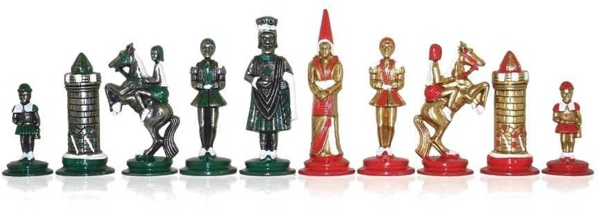 Italfama Prabangūs rankomis spalvinti šachmatai CAMELOT su lenta iš JAPONIŠKO KLEVO medienos