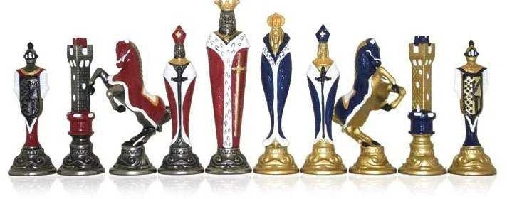 Italfama Renesanso stiliaus metaliniai šachmatai su tikros odos lenta