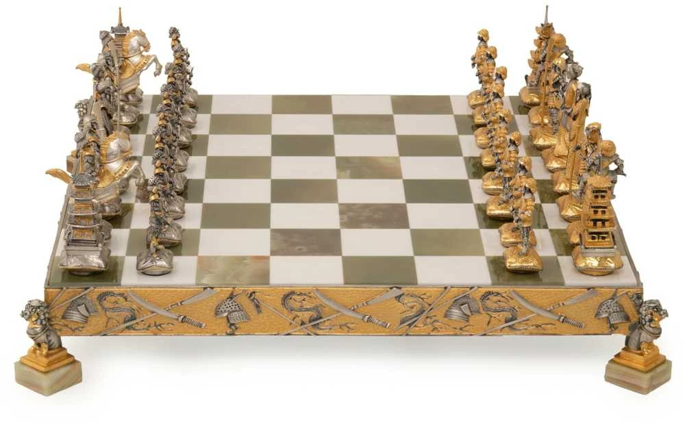 Italfama SAMURAJAI: Ypač prabangūs šachmatai iš Bronzos dengti tikru 24K auksu