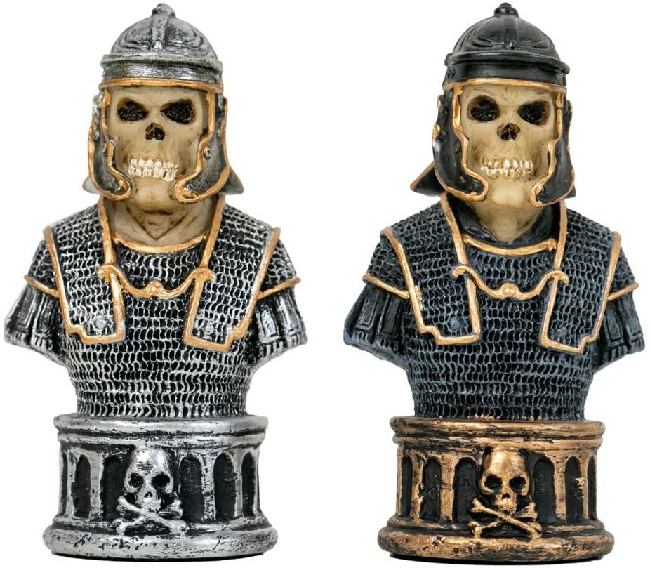 Italfama SKELETAI: unikalūs rankomis spalvinti šachmatai su odos pakaitalo žaidimo lenta