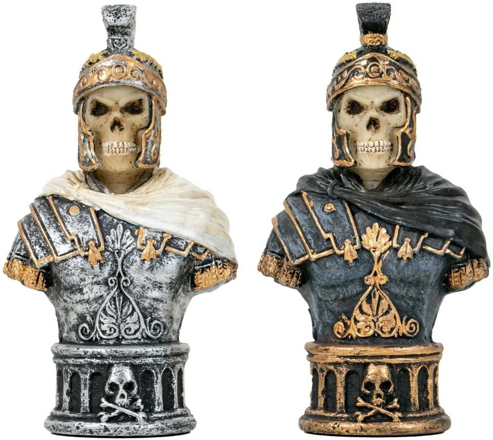 Italfama SKELETAI: unikalūs rankomis spalvinti šachmatai su odos pakaitalo žaidimo lenta