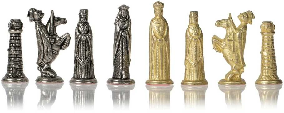 Italfama Viduramžių stiliaus šachmatų komplektas su prabangia odos imitacijos lenta