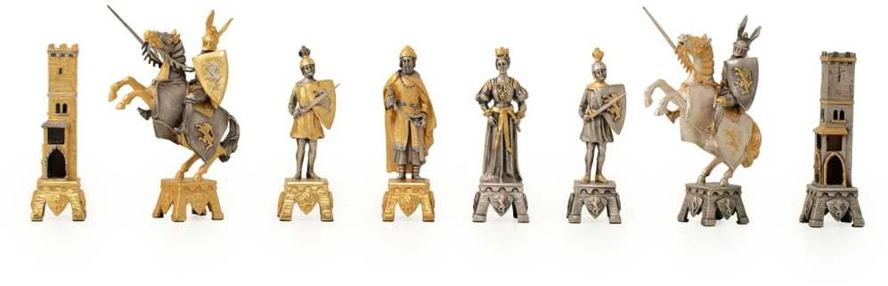 Italfama VIDURAMŽIŲ STILIUS: ypatingai prabangūs šachmatai iš Bronzos dengti tikru 24K auksu