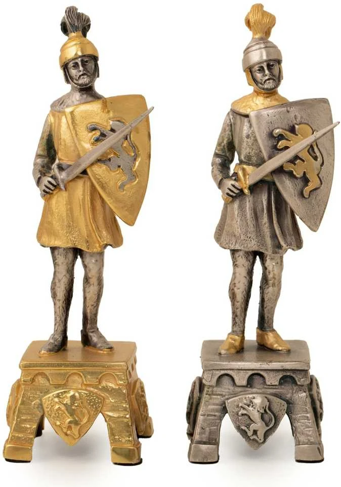 Italfama VIDURAMŽIŲ STILIUS: ypatingai prabangūs šachmatai iš Bronzos dengti tikru 24K auksu