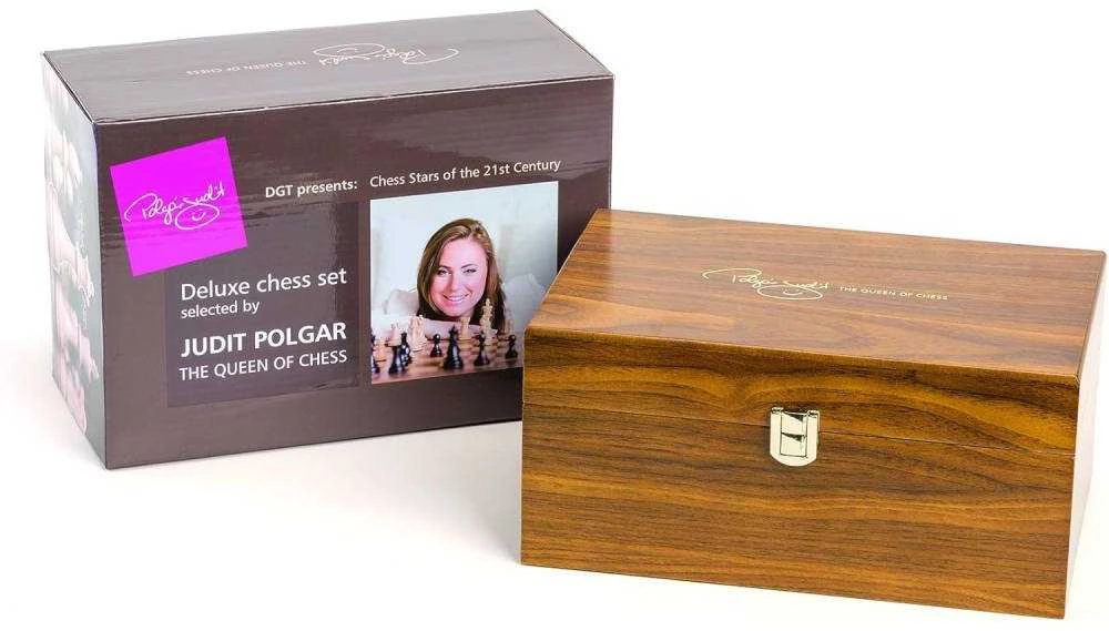 DGT Šachmatų Rinkinys - Judit Polgar Deluxe Medinis 32 Dalių su Dėžute 95mm Karalius