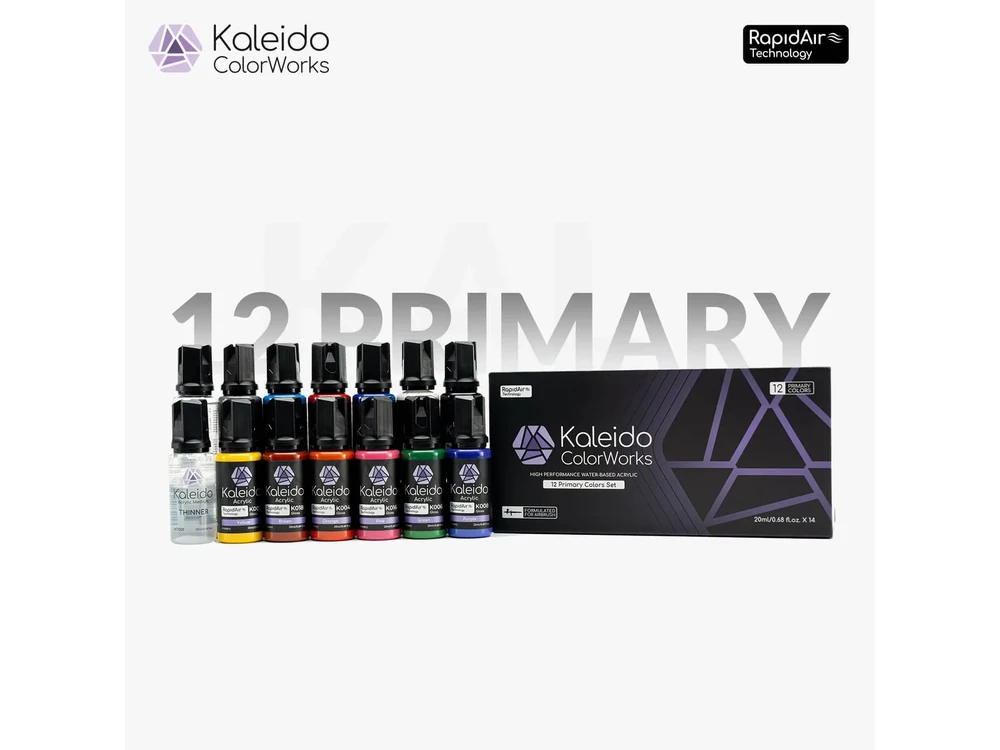 Kaleido ColorWorks RapidAir akriliniai dažai Primary Colors, 12 vnt.
