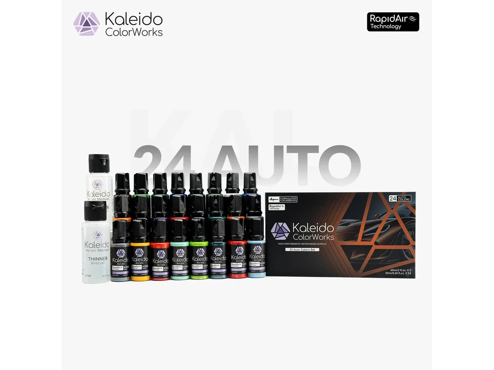 Kaleido ColorWorks RapidAir akriliniai dažai Auto Colors, 24 spalvos (48702)
