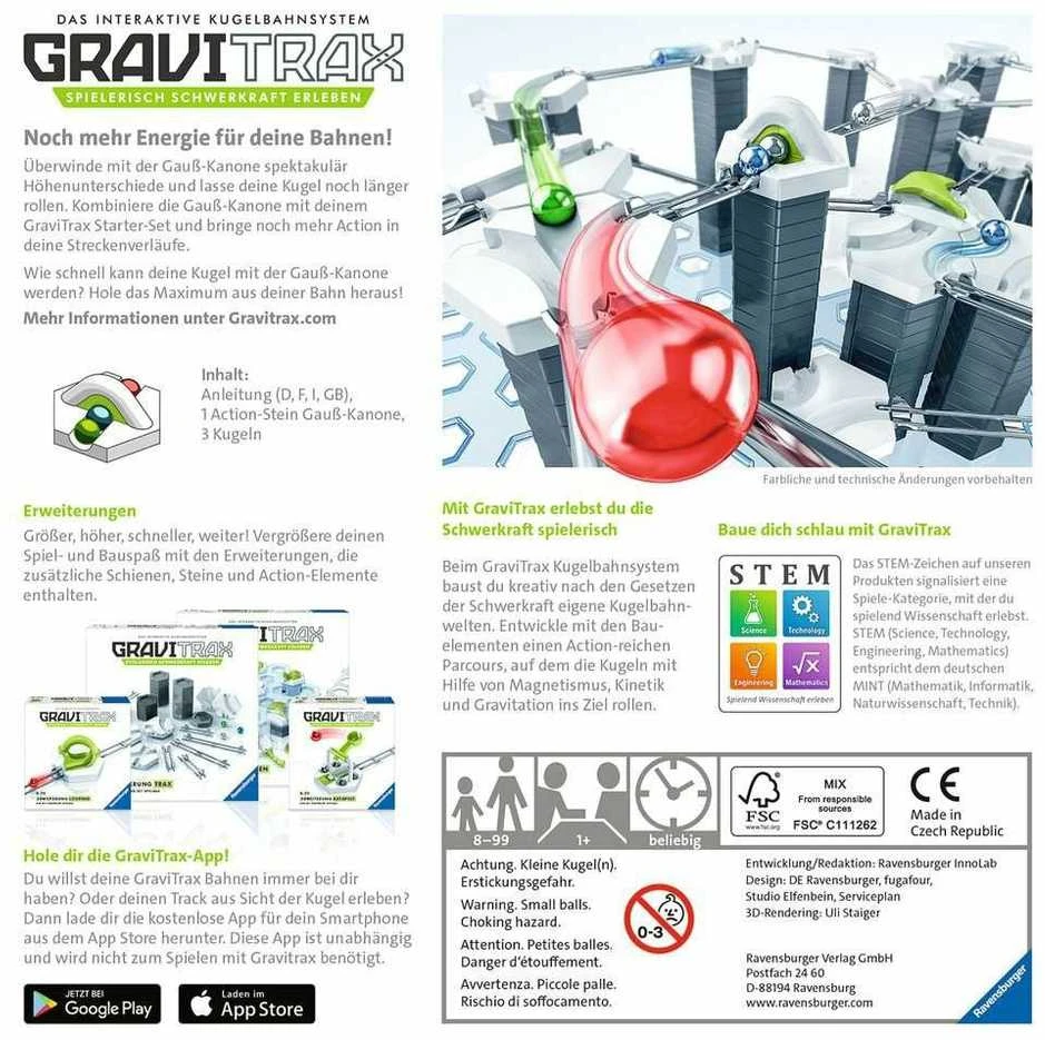 Ravensburger Konstruktorius GraviTrax: Priedų rinkinys Extension Magnetic Cannon