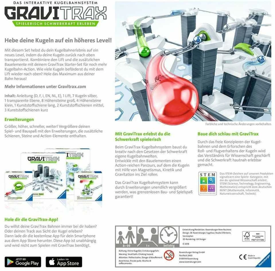 Ravensburger Konstruktorius GraviTrax: Priedų rinkinys Extension Lift Pack