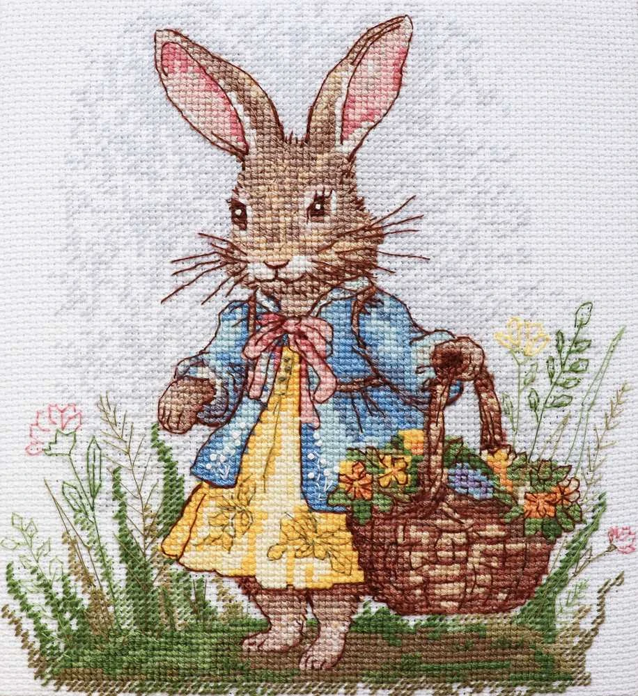 Abris Art Siuvinėjimo kryželiu rinkinys Pavasario zuikis, 14 ct, su karoliukais, 18×20 cm