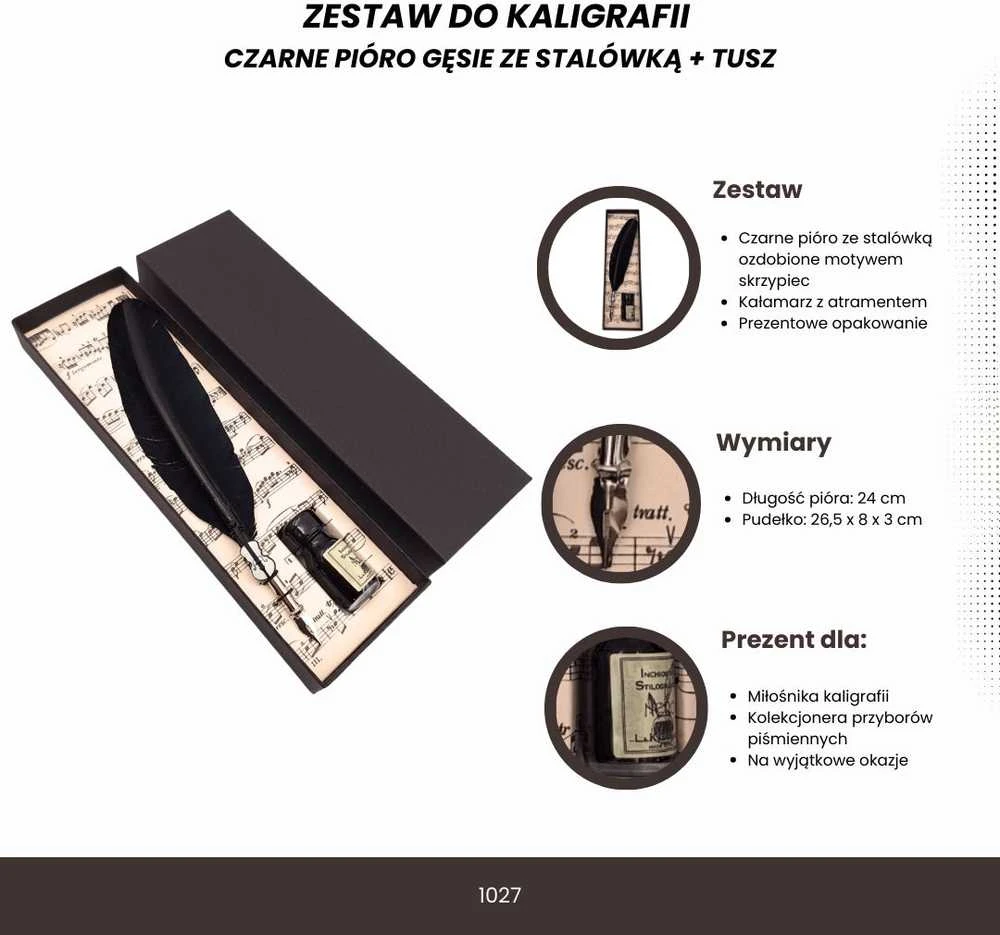 LA KALIGRAFICA S.A.S. DI FAUSTO RIELA & C. Kaligrafijos rinkinys su smuiko motyvu: juoda žąsies plunksna ir rašalas