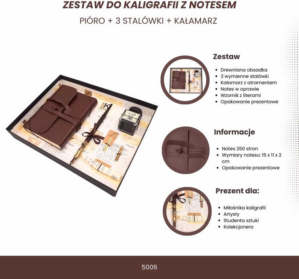LA KALIGRAFICA S.A.S. DI FAUSTO RIELA & C. Prabangus kaligrafijos rinkinys: plunksnakotis, 3 plunksnelės, rašalas, užrašinė