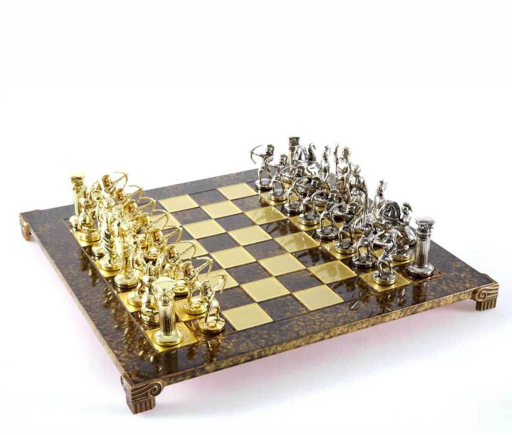 Manopoulos Lankininkų Metalinių Šachmatų Rinkinys Su 44cm Šachmatų Lenta