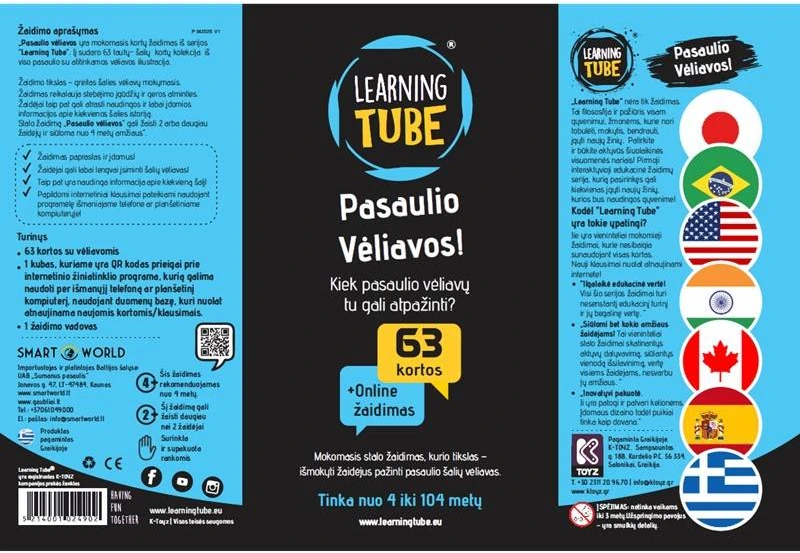 Learning Tube Mokomasis kortų žaidimas „Pasaulio vėliavos“ vaikams 4+ (LT, QR)