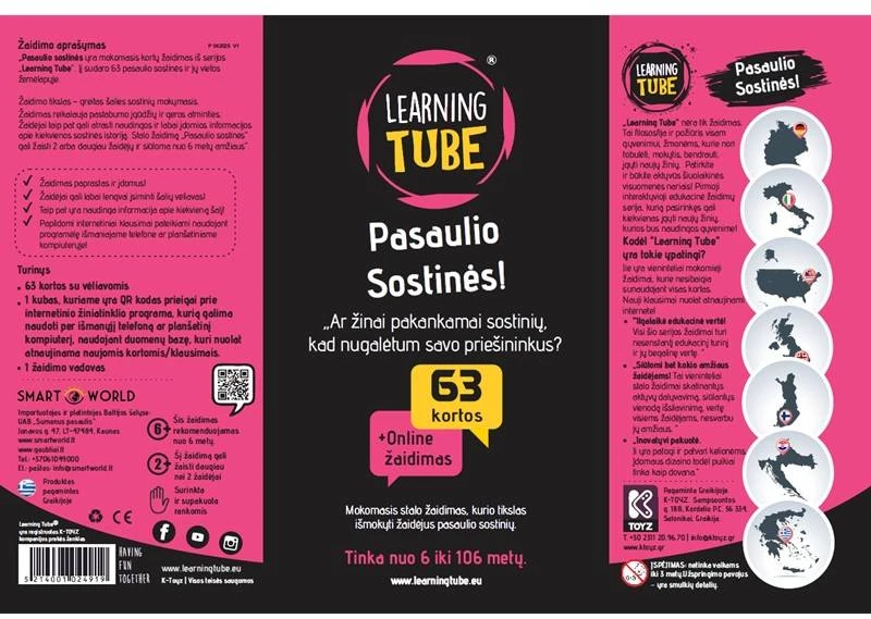 Learning Tube Mokomasis stalo žaidimas „Pasaulio sostinės“ – kortos, QR klausimai, 6+