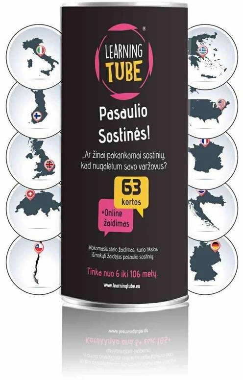 Learning Tube Mokomasis stalo žaidimas „Pasaulio sostinės“ – kortos, QR klausimai, 6+