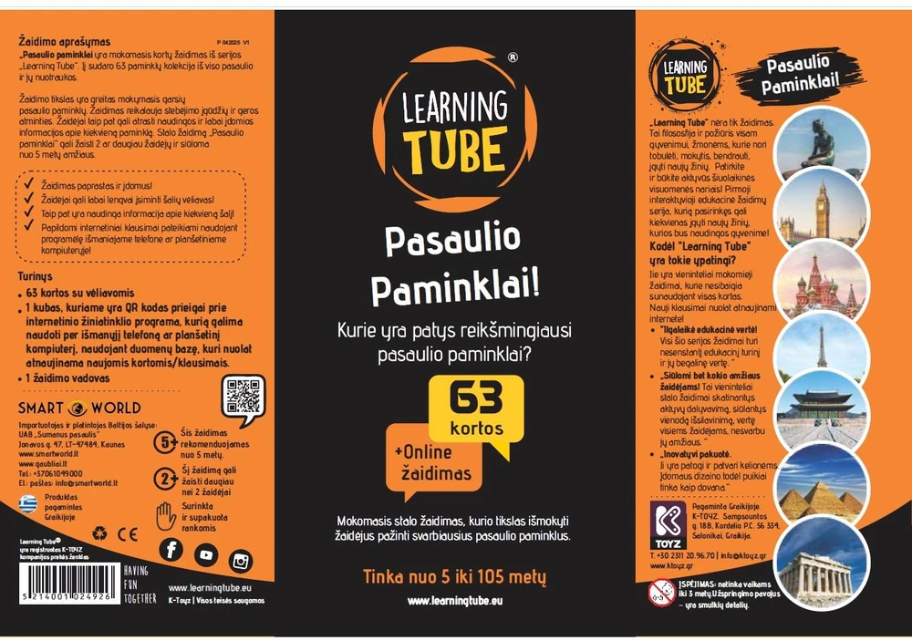Learning Tube Pasaulio paminklai – edukacinis kortų stalo žaidimas vaikams 6+ (2+)