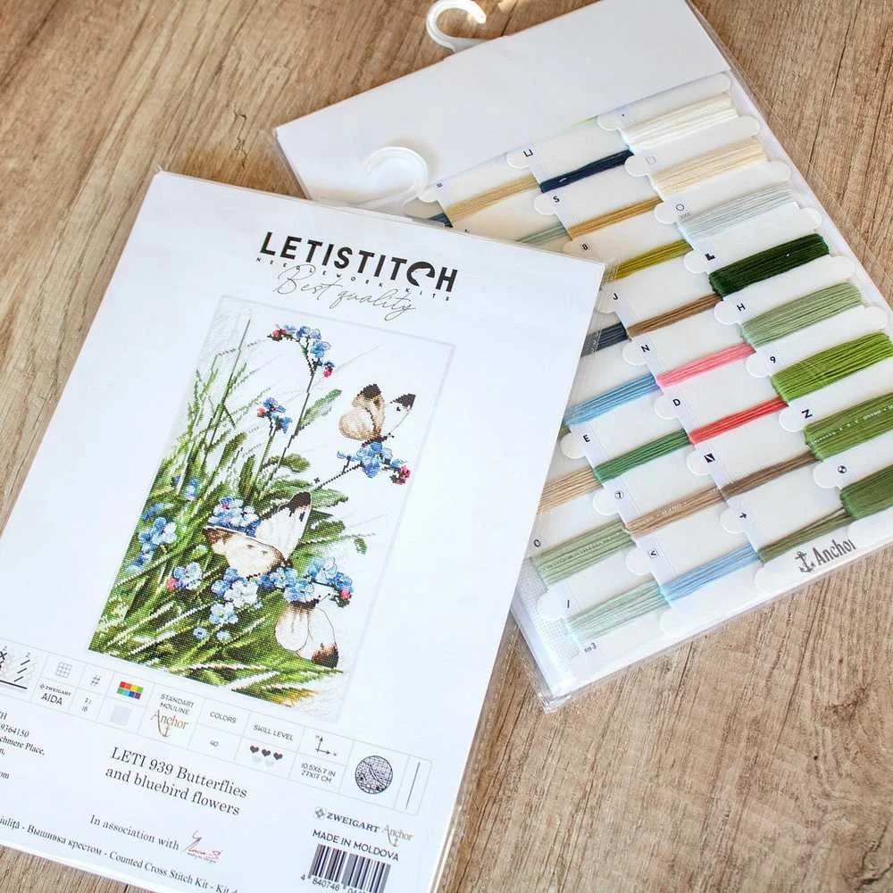 LetiStitch luca S Drugeliai ir Mėlynųjų paukščių gėlės SLETI939