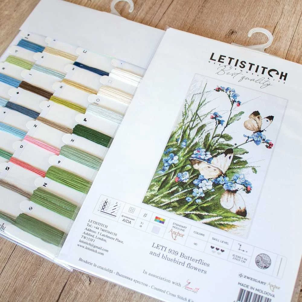 LetiStitch luca S Drugeliai ir Mėlynųjų paukščių gėlės SLETI939