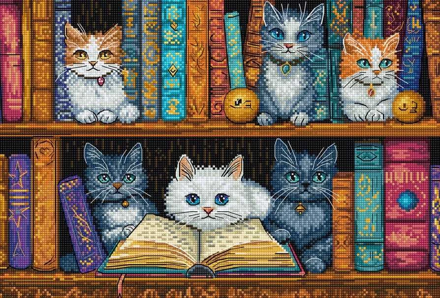 LetiStitch luca S Kryželiu siuvinėjimo rinkinys Knygų lentyna 32x22cm SLETIL9917