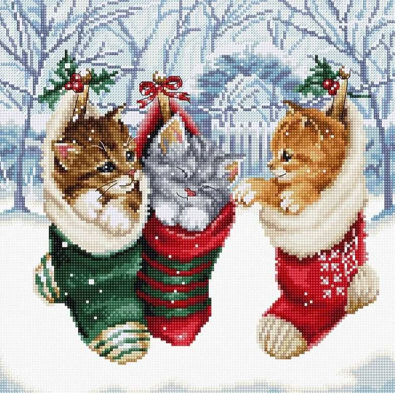 Letistitch Skaičiuojamo kryžminio dygsnio rinkinys „Snieguoti kačiukai“ 24x24cm SLETIL8087