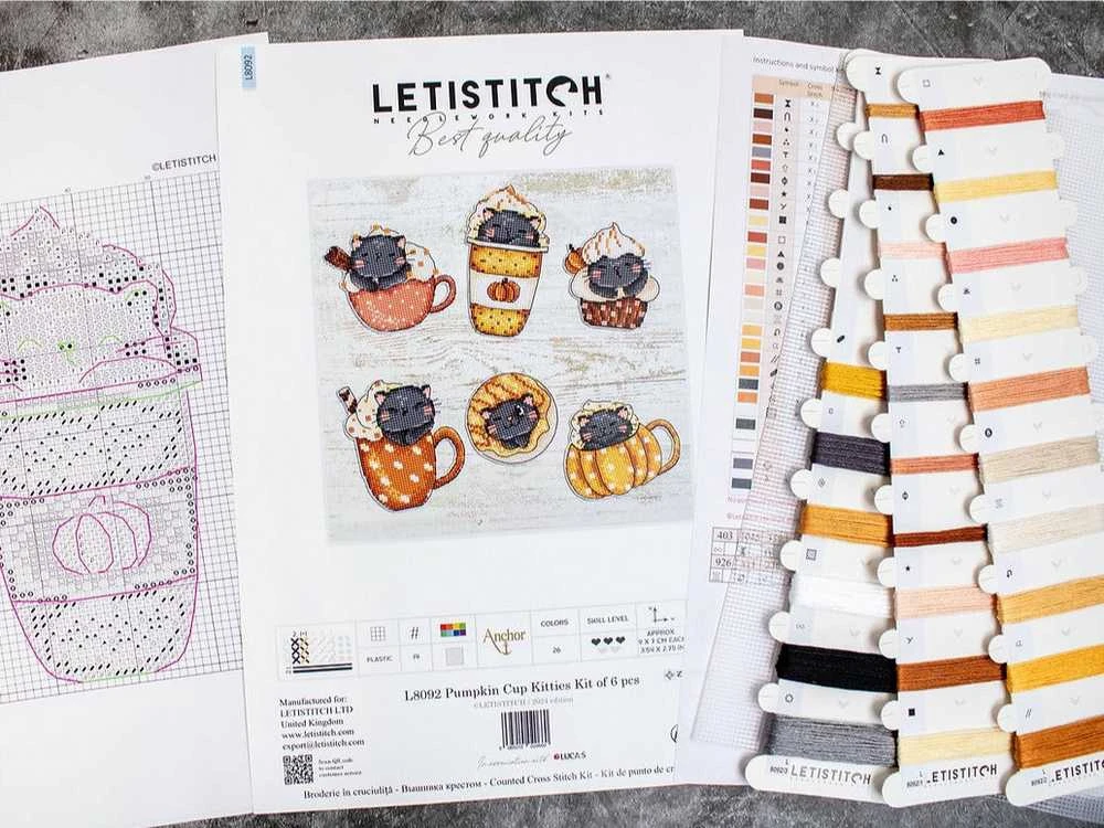 Letistitch Kryželiu siuvinėjimo rinkinys "Pumpkin Cup Kitties Kit of 6 pcs" 9x7cm SLETIL8092