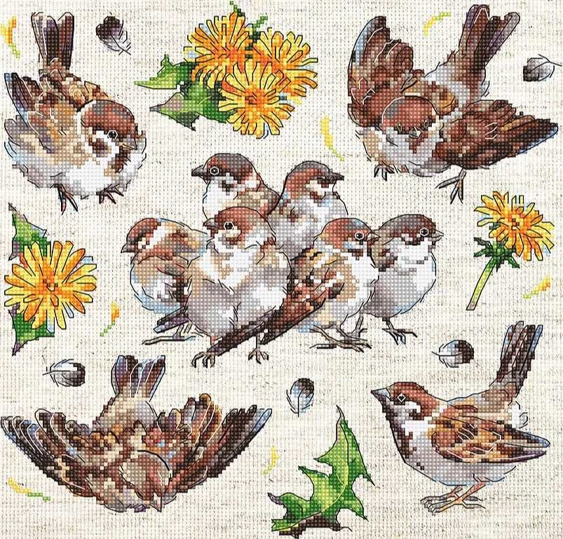 Letistitch Kryželiu siuvinėjimo rinkinys "Žvirbliai" 23x22cm SLETIL8803