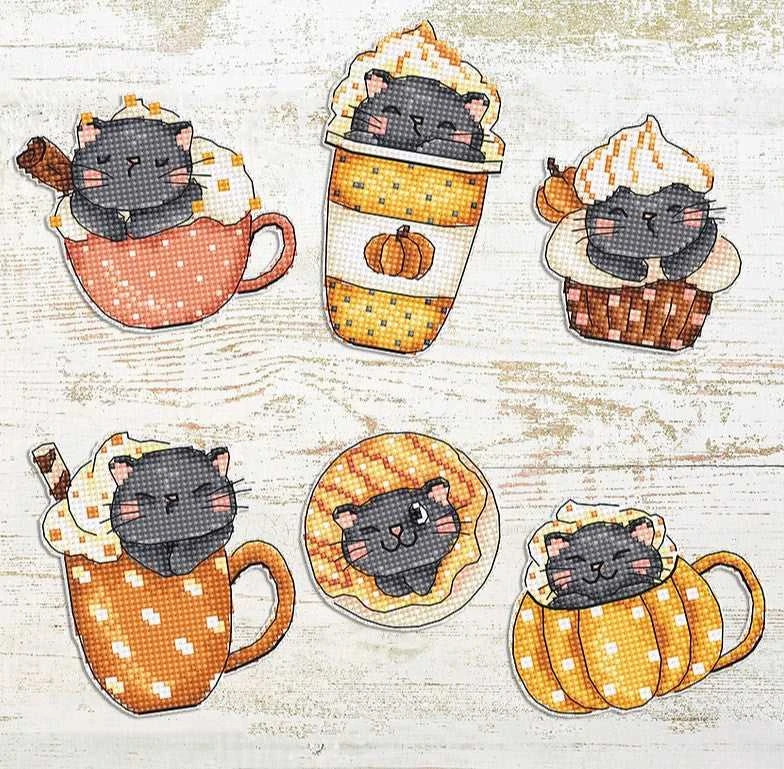 Letistitch Kryželiu siuvinėjimo rinkinys "Pumpkin Cup Kitties Kit of 6 pcs" 9x7cm SLETIL8092