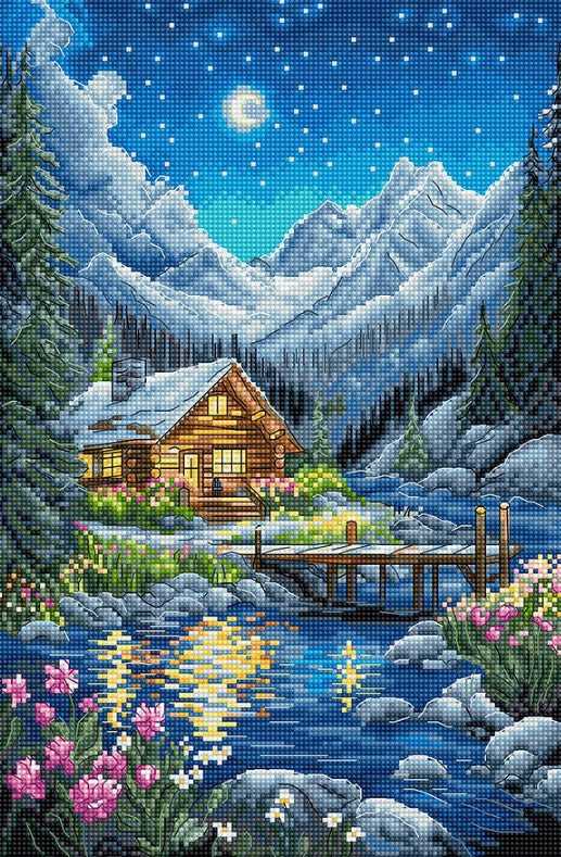 LetiStitch luca S Kryželiu siuvinėjimo rinkinys Mėnulio naktis 19x29cm SLETIL9916