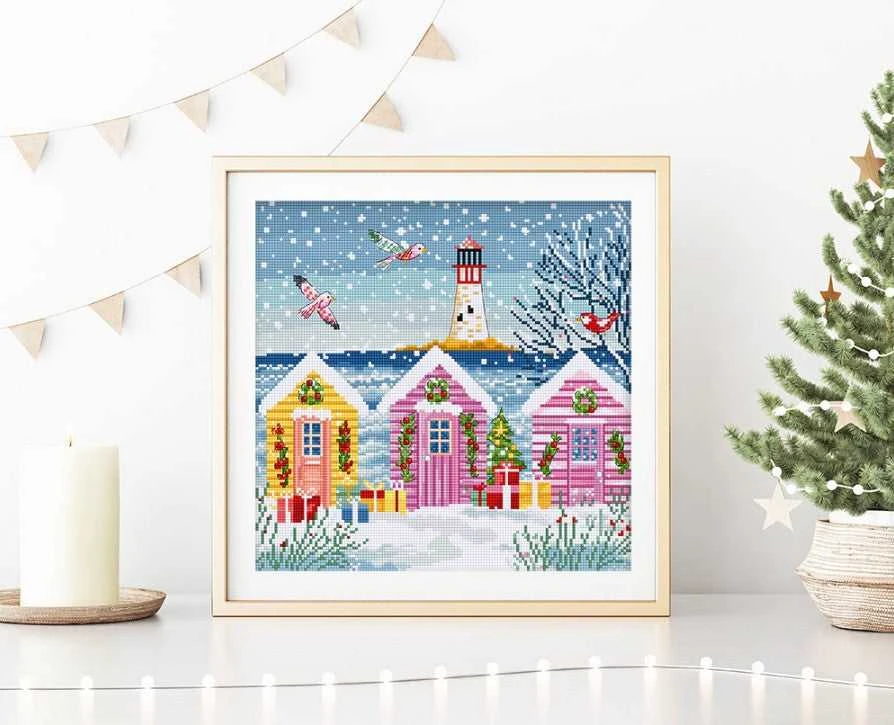 LetiStitch luca S Siūlų kryželiu siuvinėjimo rinkinys Snowy Sea Cottages 23x22cm SLETIL9915