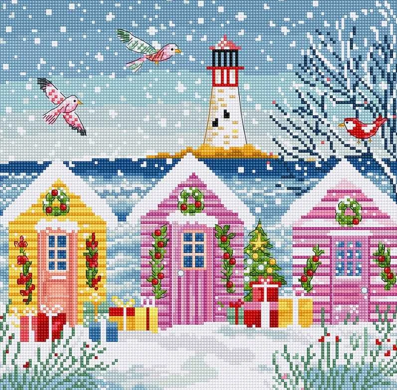 LetiStitch luca S Siūlų kryželiu siuvinėjimo rinkinys Snowy Sea Cottages 23x22cm SLETIL9915