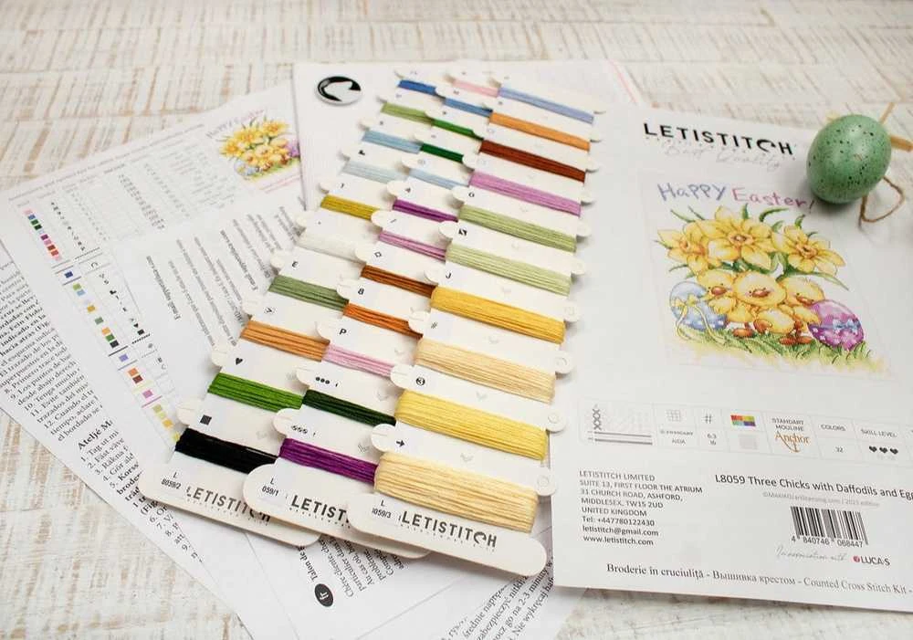 LetiStitch luca S (D) Trys viščiukai su narcizais ir kiaušiniu 15x18,5cm SLETIL8059