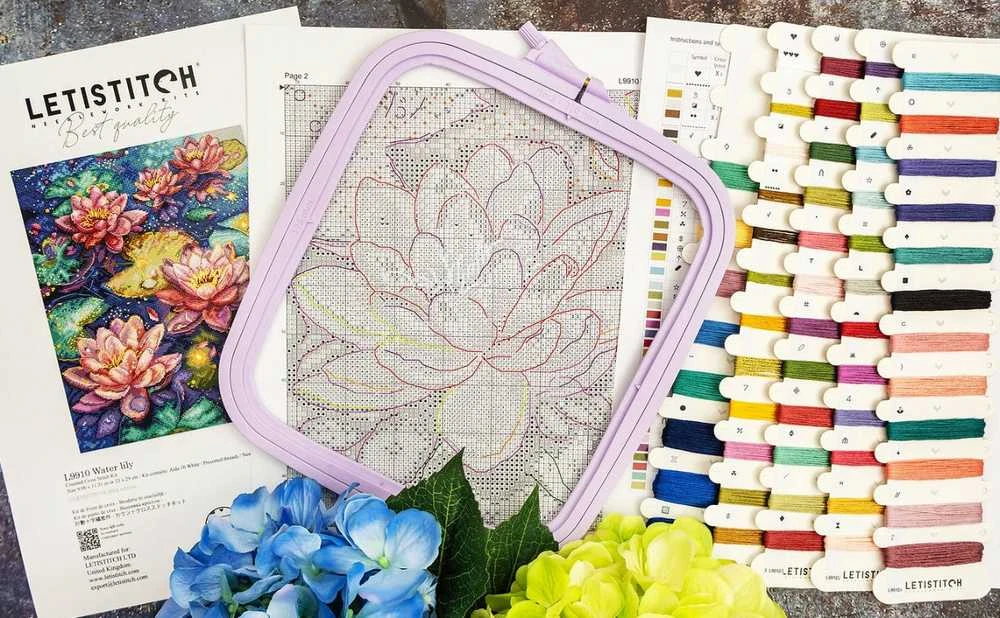 LetiStitch luca S Kryželiu siuvinėjimo rinkinys Vandens lelija 23x29cm SLETIL9910