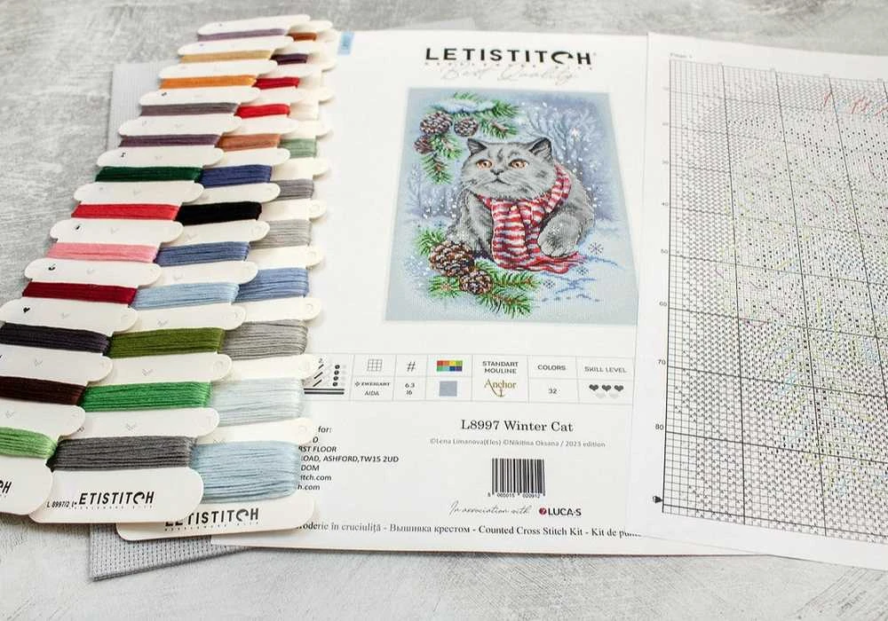 LetiStitch luca S Kryželių siuvinėjimo rinkinys "Žiemos katė" 19x28cm SLETIL8997