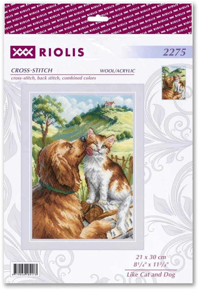 Riolis Kryželiu siuvinėjimo rinkinys "Kaip katė ir šuo" 21x30 cm SR2275