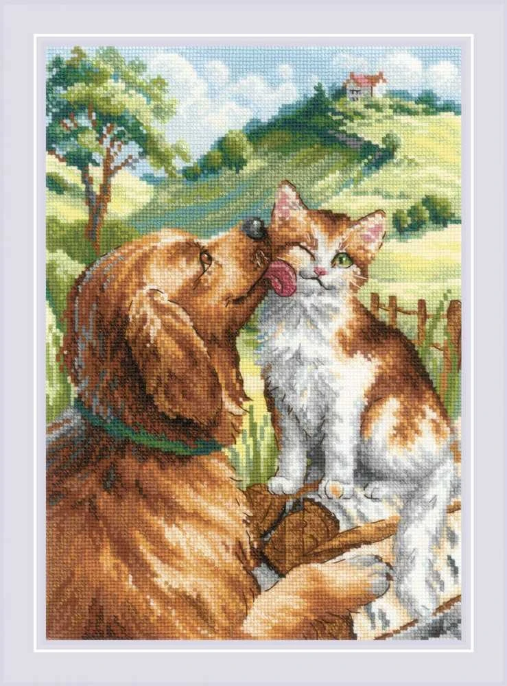 Riolis Kryželiu siuvinėjimo rinkinys "Kaip katė ir šuo" 21x30 cm SR2275